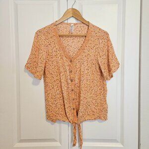 French Twist Short Sleeved Floral Boho Summer Blouse sz L
